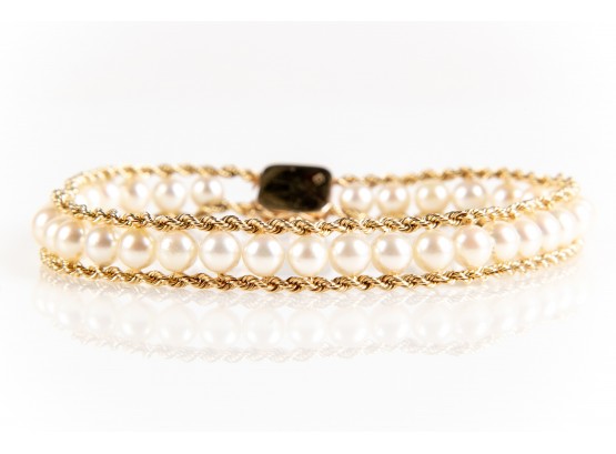 14K Yellow Gold  Bracelet With Pearls