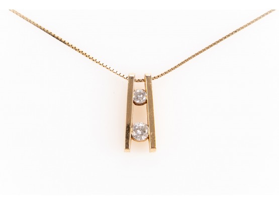 14K Yellow Gold Box Chain With Diamond Pendent