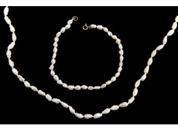 Pearl Necklace And Bracelet With 14K Yellow Gold Clasp