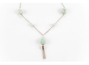 Pretty Sterling Silver And Carved Jade Necklace