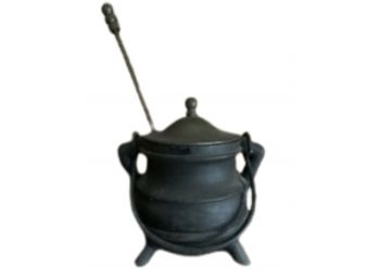 Antique 3-leg Cast Iron Cauldron/smudge Pot With Brass Lid And Wand