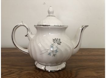 Gibsons Fine China Teapot With A Blue Floral Design And Silver Accents From Staffordshire England