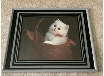 Super Cute Framed Kitty In A Basket Print
