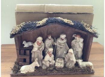 Vintage Nativity With Wood Creche