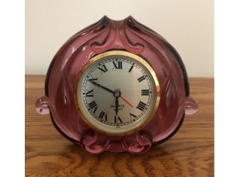 Vintage  Cranberry Glass Quartz Clock