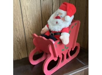 Vintage 24 Inch Wooden Sleigh And Santa