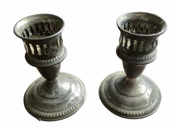 Pair Of Antique Sterling Silver Candle Stick Holders