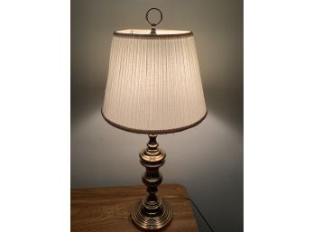 Vintage Brass Table Lamp With Pleated White Shade