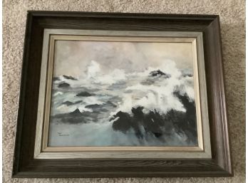 Professionally Framed Ocean Painted And Signed By Pat Drozdowski