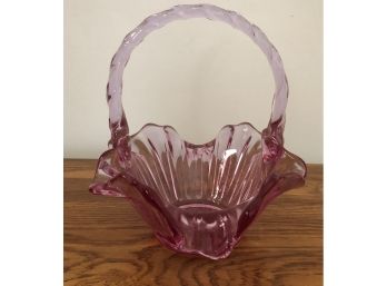 Attractive And Elegant Pink Glass Ruffled Edge Basket