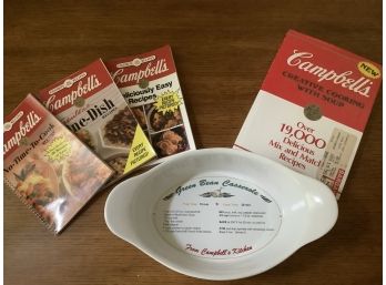 2005 Campbell Soup 50th Anniversary Orig Green Bean Casserole Dish With Recipe And 4 Cookbooks