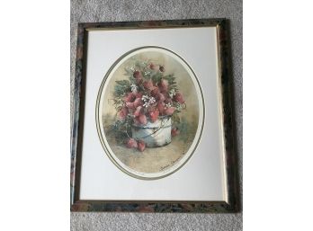 Sandra Giangiulio Strawberry Tin Watercolor Print Signed, Numbered,matted And Framed