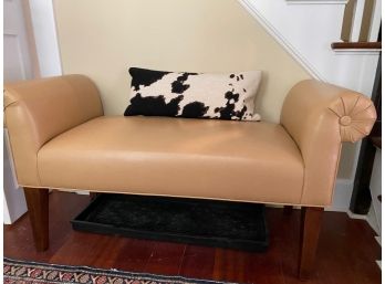 Leather Like Bench With Decorative Pillow