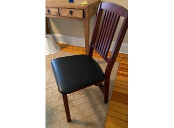 Folding Mahogany Wood High Back Chair With Black Leather Seat