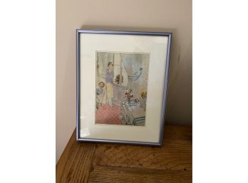 Framed Sketch Of Mother & Daughter In Bedroom