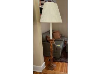 Carved Wood Standing Lamp With White Shade