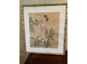 Asian Floral Print In Gilded Bamboo Frame