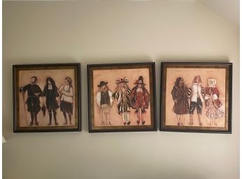 Set Of 3 Framed Art Pieces Of Figures In Costume