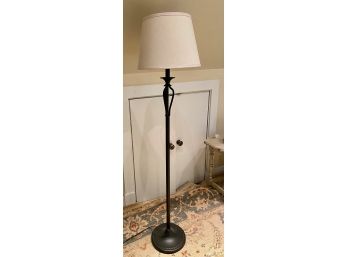 Black Metal Standing Lamp W/ Taupe Linen Lampshade (Attic)