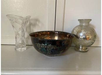 Lot Of 3 Home Decor Items  - Vases & Bowl