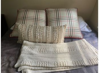 Lot Of Jos A Banks And Dransfield & Ross-  2 Decorative Pillows, 1 Small PIllow And Knit Throw