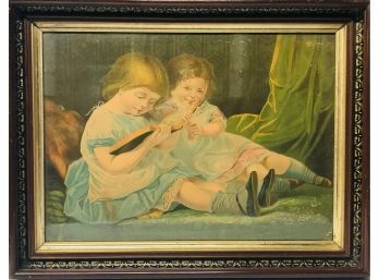 Antique Framed Print Of Two Little Girls