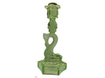 Green Depression Glass Dolphin Or Koi Fish Candlestick