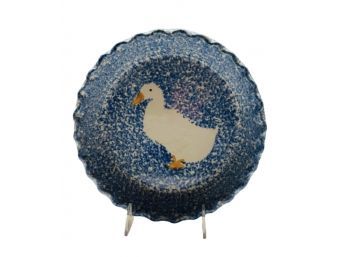 Blue Spatterware Folk Art Pie Plate