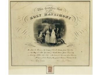 Framed Marriage Certificate From 1867, Green Point, New York