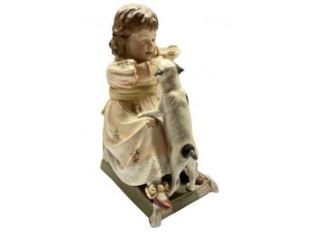 Large Antique Porcelain Figure Of Child And Dog
