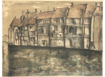 Bernard Gantner (1928 - 2018) Signed And Numbered Lithograph,  'Canal Houses In Bruges'