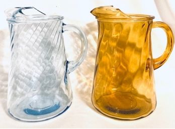 Pair Of Vintage Swirl Beverage Pitchers