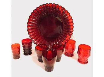 Collection Of Vintage Ruby Red Glassware ( 8pcs)