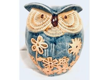 Blue Glazed Stoneware Owl