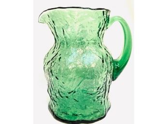 Vintage Mid Century Modern Textured Emerald Green Glass Beverage Pitcher