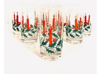 Vintage Holly Leaf And Red Candle Motif Tumblers (8ct)