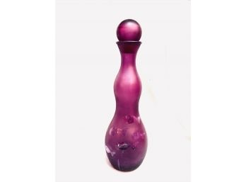 Purple Frosted Glass Decanter With Fish Motif