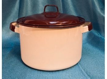 Vintage Mid  Century Modern Enamel Pot With Lid