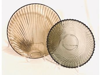 Pair Of Vintage Smoked Glass Serving Dishes