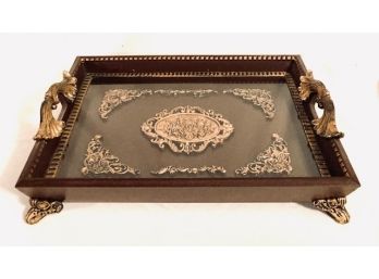 Detailed Wooden Serving Tray With Gold Gilt Detail