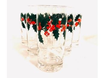 Set Of Vintage Holly Berry Tumblers By Bartlett Collins (6ct)