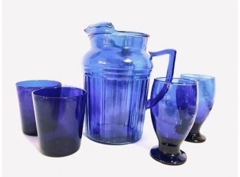 Vintage Cobalt Blue Barware Grouping (5pcs)