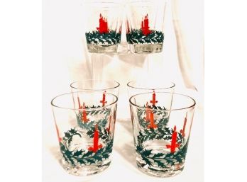 Vintage Holly Leaf And Red Candle Motif Rocks Glasses (8ct)