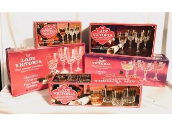 Vintage 20 Piece New Old Stock Lady Victoria Fine Crystal Stemware