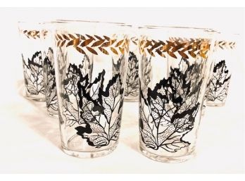 Federal Glass Co Tumblers With Leaves & Gold Trim (7ct)