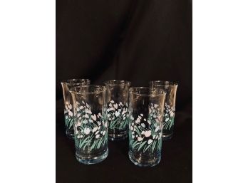 Set Of Vintage Pastel Floral Wind Tumblers By Libbey Glass Co.