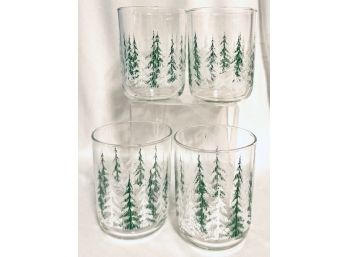 Set Of Vintage Libbey Glass Co. Evergreen Tree Rocks Glasses