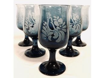 Cobalt Blue Vintage Flared Wine Glasses By Pfaltzgraff (6ct)