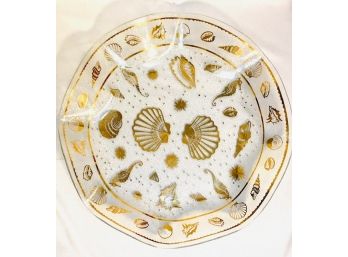 Vintage Nautical Sea Shore Theme Serving Plate With 22KT Gold Trim