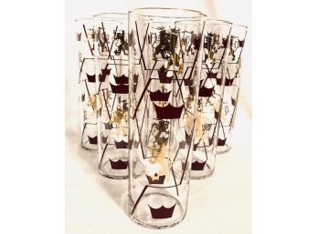 Vintage Set Of Cooler Glasses With Gold Trim (6ct)